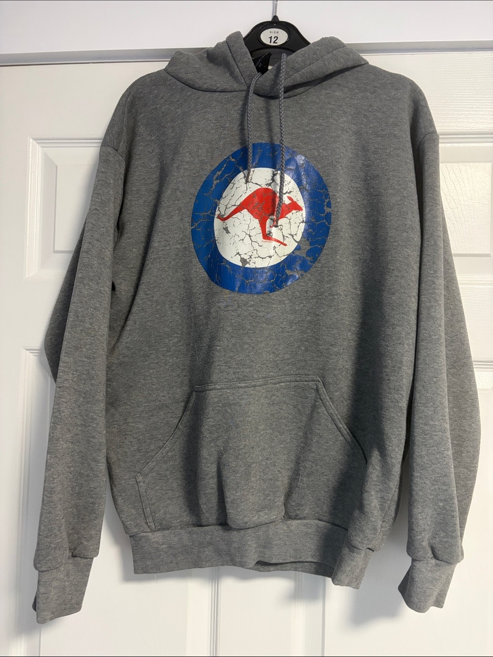 Gray Hoodie with Red Kangaroo Graphic - Men
